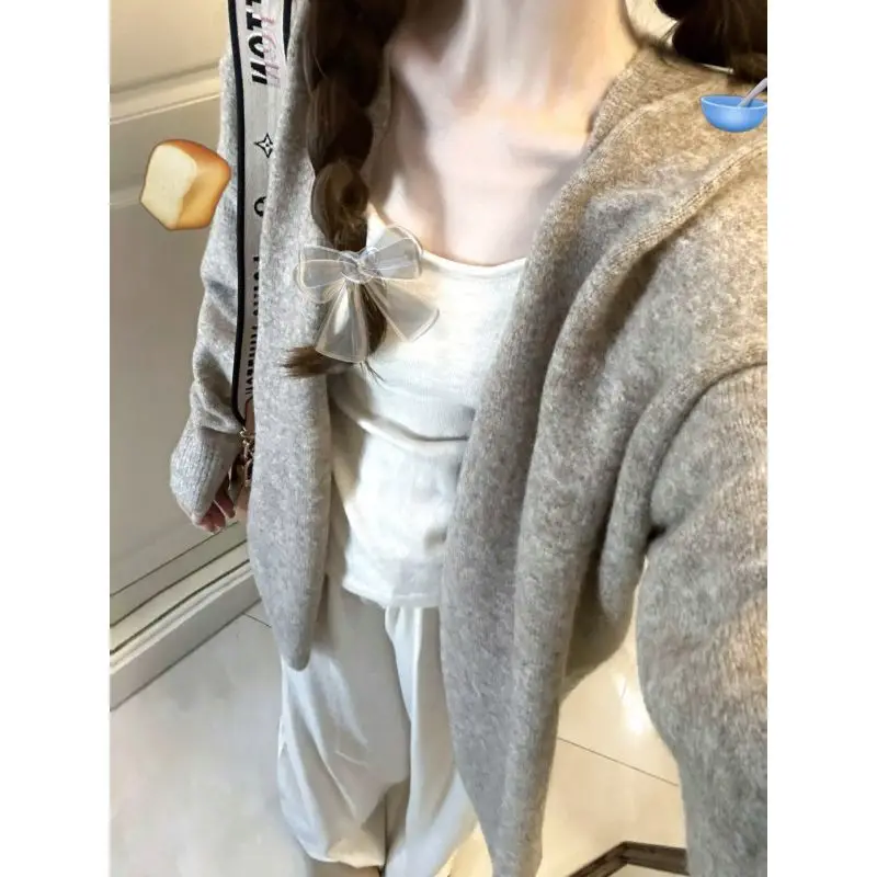 

Oversized Knitted Open Cardigan Women's Outerwear Autumn Casual Versatile Loose Fit Sweater Oaeal Color Slimming Effect