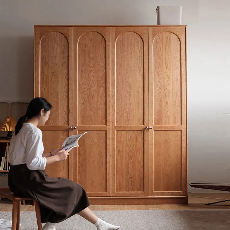 Cherry Black Walnut Bedroom Wardrobe Simple Light Luxury Japanese Solid Wood Bedroom White Oak Wardrobe