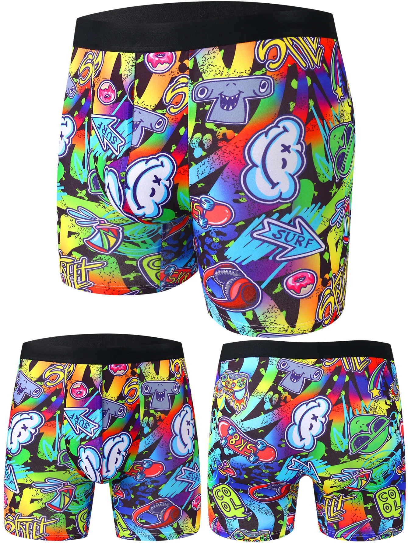 Мужские трусы-боксеры из 4 упаковок, повседневное спортивное мужское нижнее белье, стильные мужские трусы с рисунком граффити и рисунком, удлиненные штаны