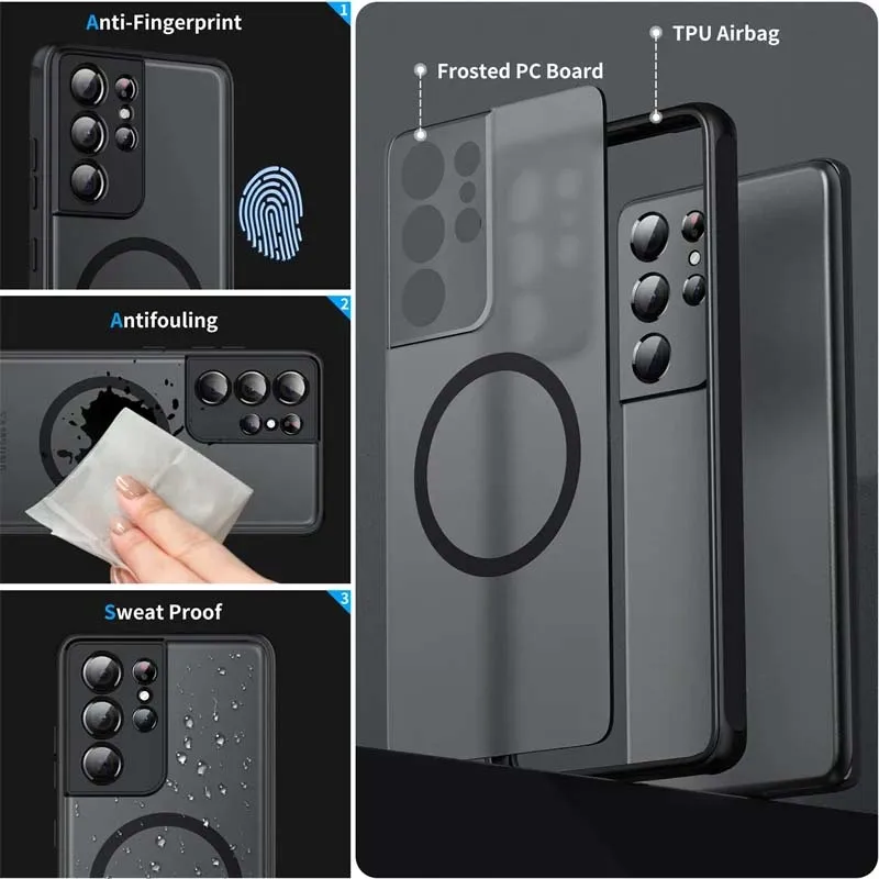 For Magsafe Magnetic Cover Matte Hard Case For Samsung Galaxy S25 Ultra S24 Plus S23 FE S22 S21 Note 20 10 A56 A36 A26 A16