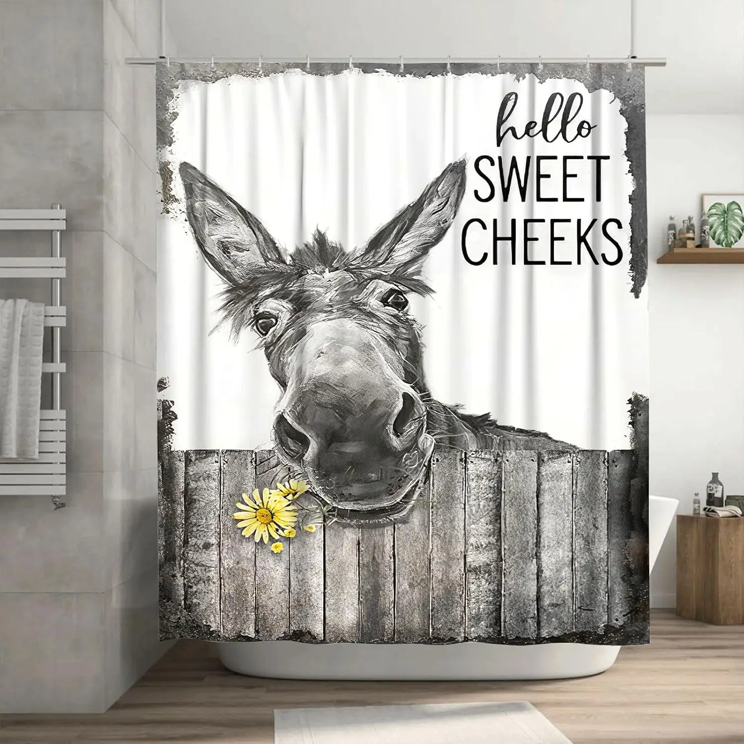 

Hello Sweet Cheeks Donkey Shower Curtain Bathroom Decor Waterproof Fabric Unique Design for Home Accessories Art