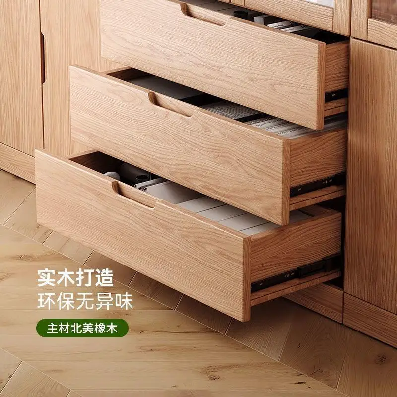 Solid wood oak bookcase storage log color bookshelf floor cabinet integrated office study