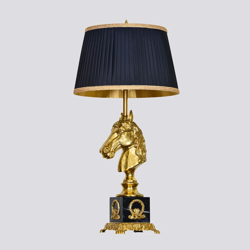 French all-copper horse head desk lamp European retro luxury living room bedroom bedside study villa creativity