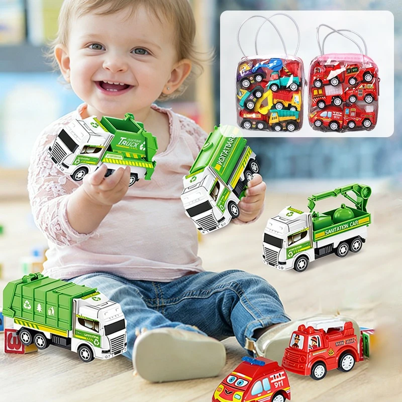 Mini Tractor Car Toy Pull Back Car&4Pcs Inertia Sanitation Truck Models Kid Toys Engineering Vehicle Fire Truck Inertia Car Gift