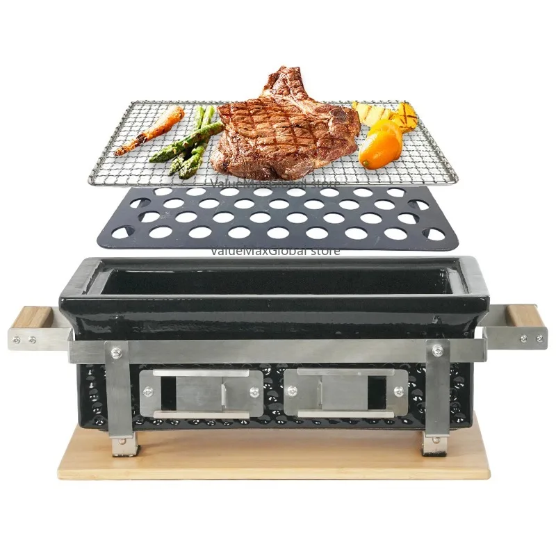 Wholesaler Ceramic Rectangular Portable Japanese Table Barbecue Small Hibachi Grill Yakitori Style for Outdoor Cooking