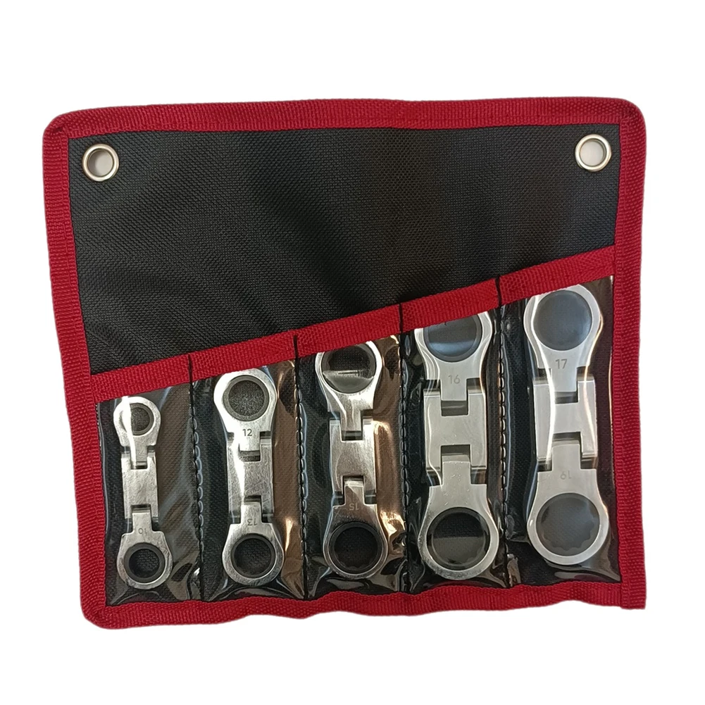 

5Pcs Short Handle Ratchet Wrench Flexible Pivoting Head Spanner Metric Hand Tool Double End Spanner Labor-saving Wrench