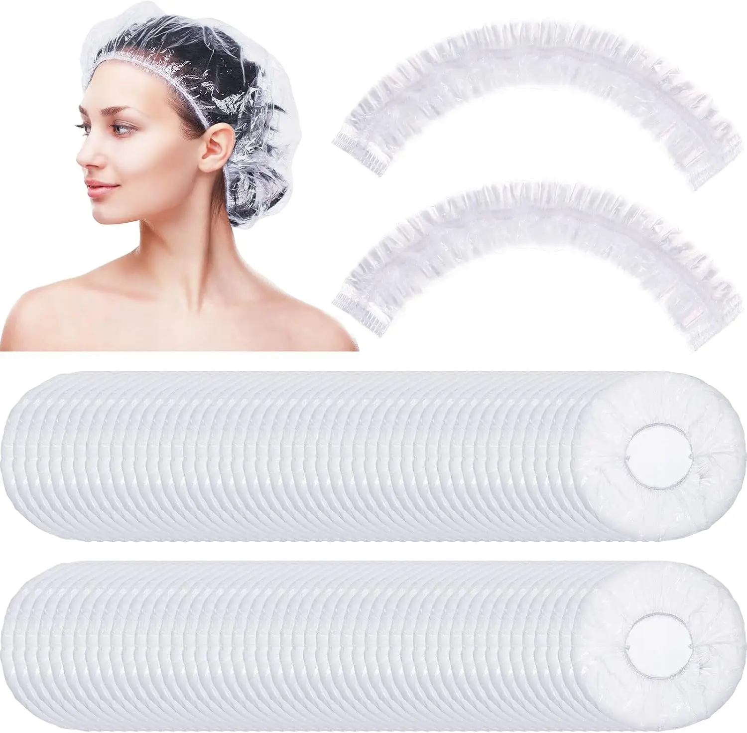 140PCS Disposable Shower Caps 18.2 Clear Plastic Elastic Large Thick Waterproof Bath Caps for Women Spa Hotel Salon Home Travel