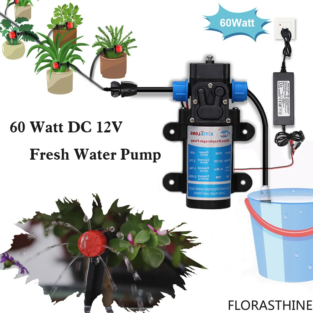 5-30M Water Pump Garden Drip Irrigation Set 60W DC12V Micro Electric System Diaphragm with 110-240V Power Adjustable Sprinkler
