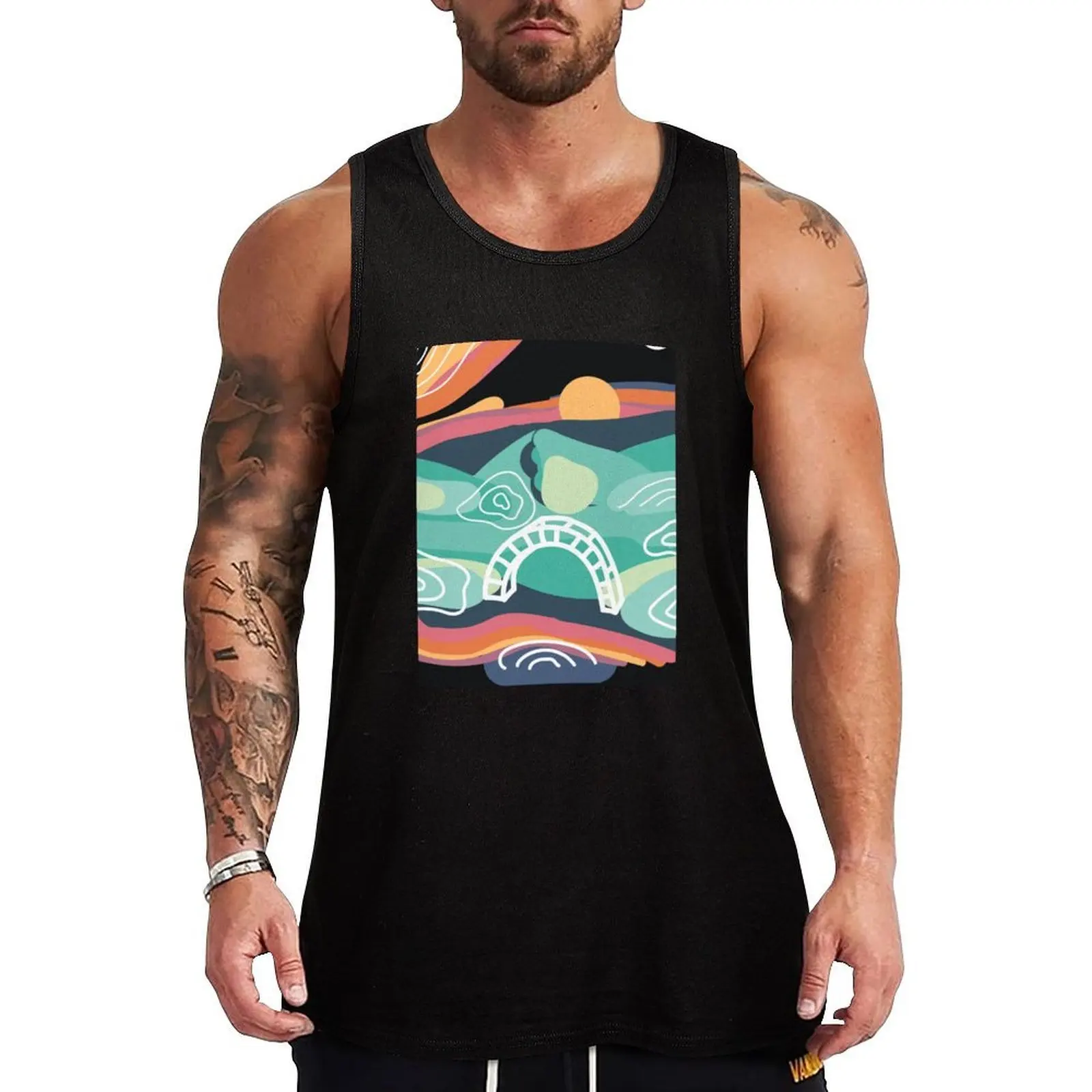 Bonnaroo Arch Sunset Tank Top Vacation Tank Top Casual Sleeveless Beach Wear Shirt