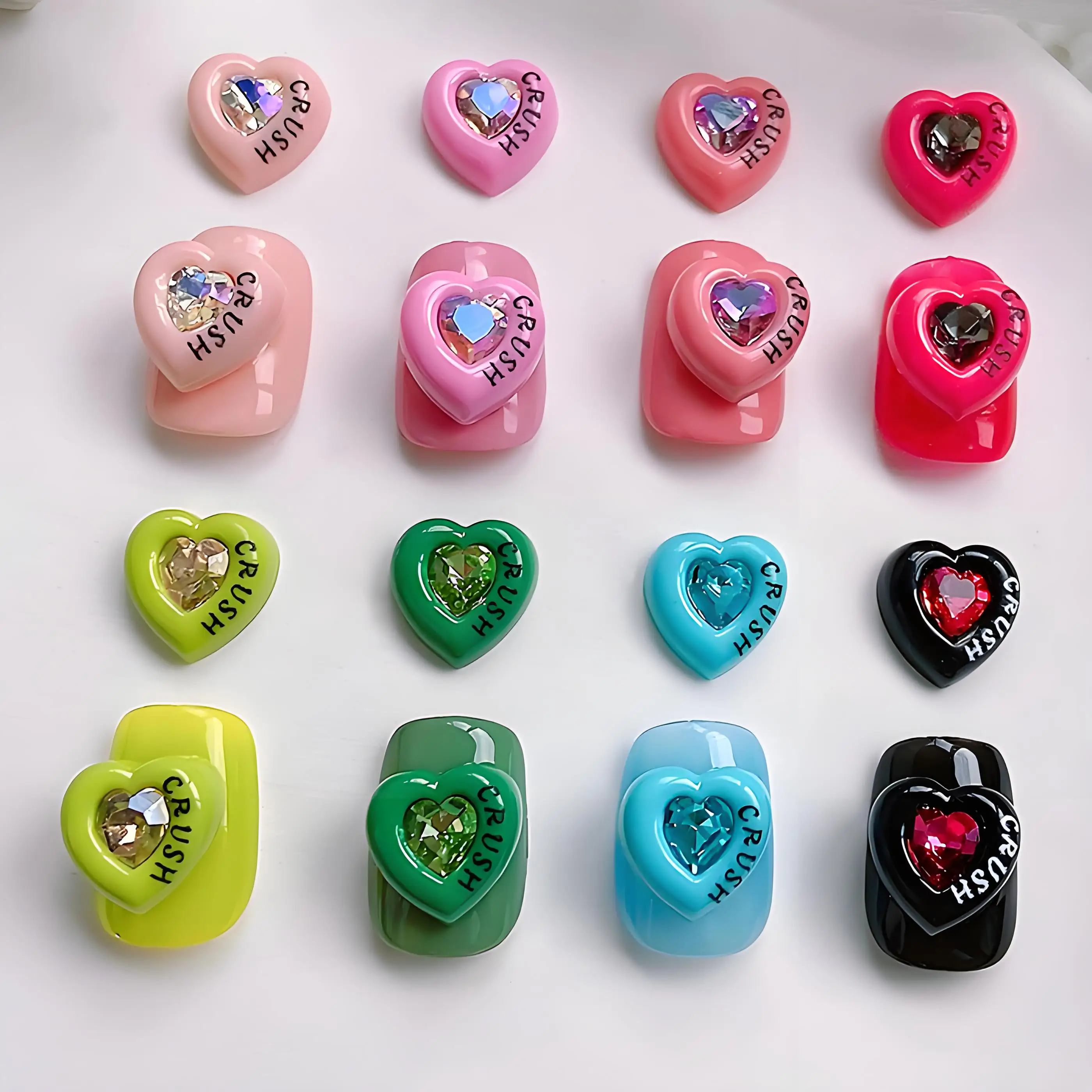 

10PCS Crush Girl Flatback 3D Acrylic Love Heart Nail Art Rhinestone Charms Accessories For Nails Decoration Manicure Supplies