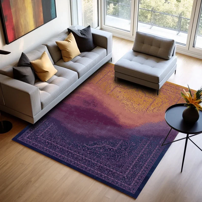 Colorful Wavy Abstract Area Rug Modern Boho Carpet Non-slip Floor Mat for Living Room Bedroom Home Decor