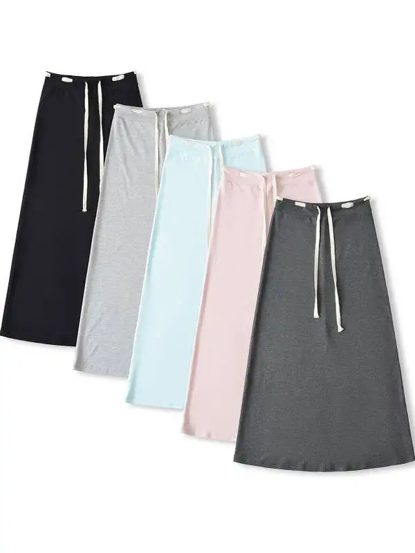 

Высокая талия для похудения, высокая талия, длина, повседневная длинная юбка прямого кроя, китайская длинная юбка средней длины, чистый цвет