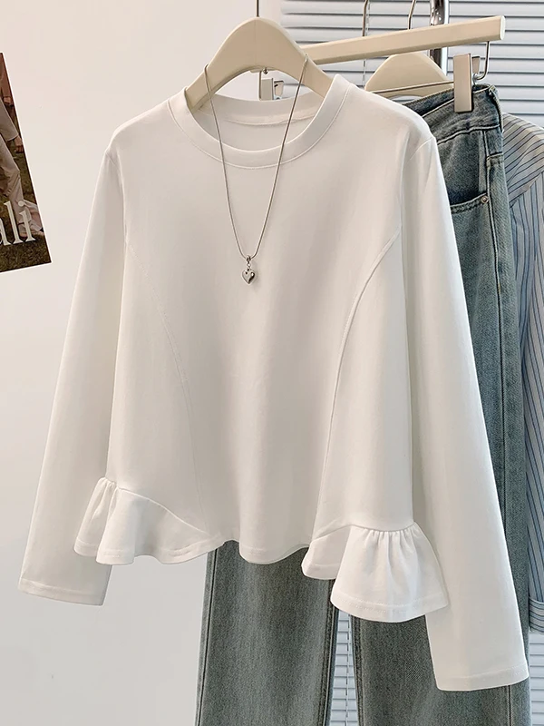 

plus Size Women's T-irt Long Sve Blouse Sle Cotton Casual Top Spring Autumn plus Size Hide Belly Bot irt