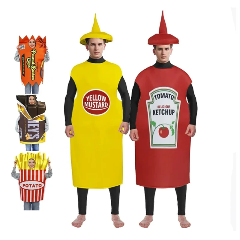 Disfraces de Festival, disfraz de tomate rojo, delicioso disfraz de ketchup, disfraz divertido para niño y niña, traje amarillo para fiesta de Halloween