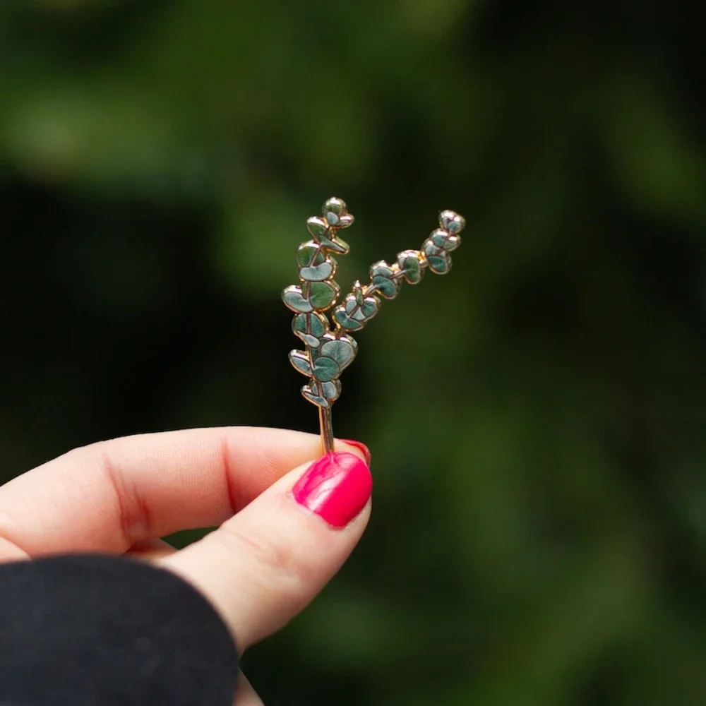 Eucalyptus Floral Hard Enamel Pin Botanical Badge Greenery Brooch Gifts for Plant, Flower Lovers Nature-inspired