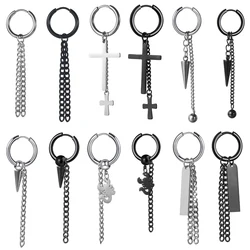 Fashion Hoop Earrings Cross Chain Scorpion Tassel Conical Shape Women Men Stainless Steel Stud Ear Punk Rock Jewelry Gift 1Pcs