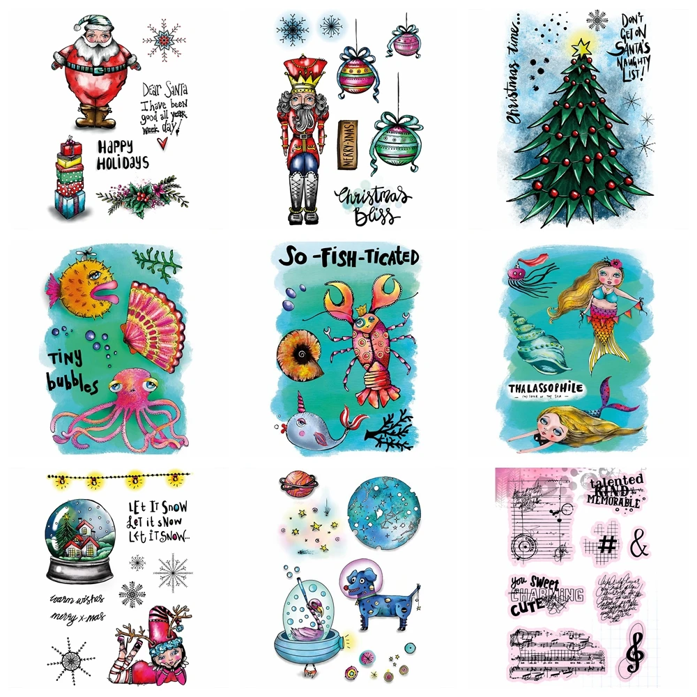 Transparente Weihnachtsstempel im Meerjungfrau-/Geh-über diesen Welt. Transparente Silikonstempel für die Kartenherstellung, Fotoalbum-Dekoration