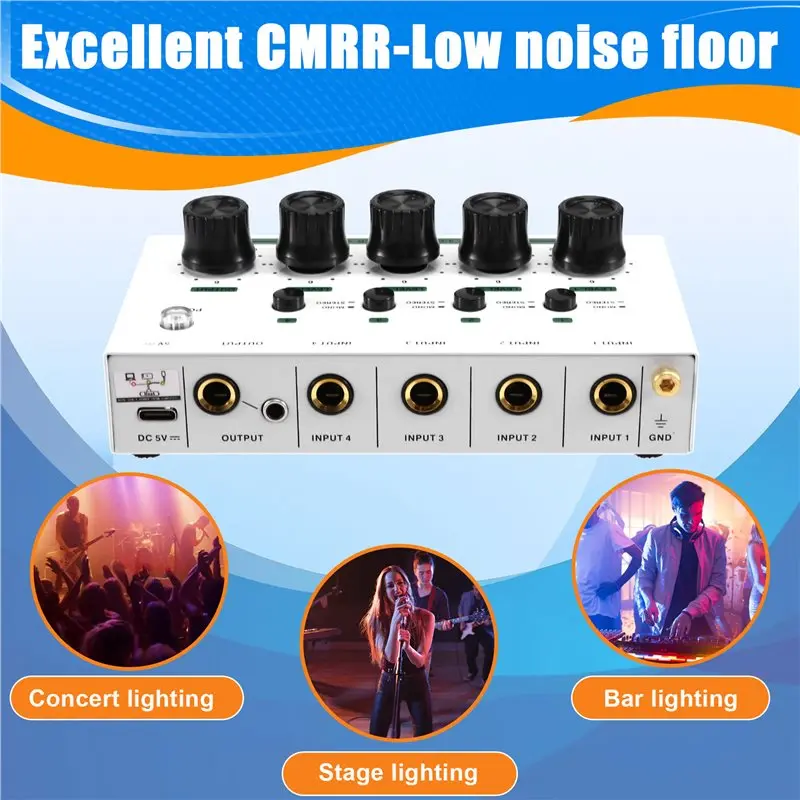Mini Stereo Mixer Ultralow Noise 4 Channels Audio Mixing Console For Electric Guitar Drum Piano