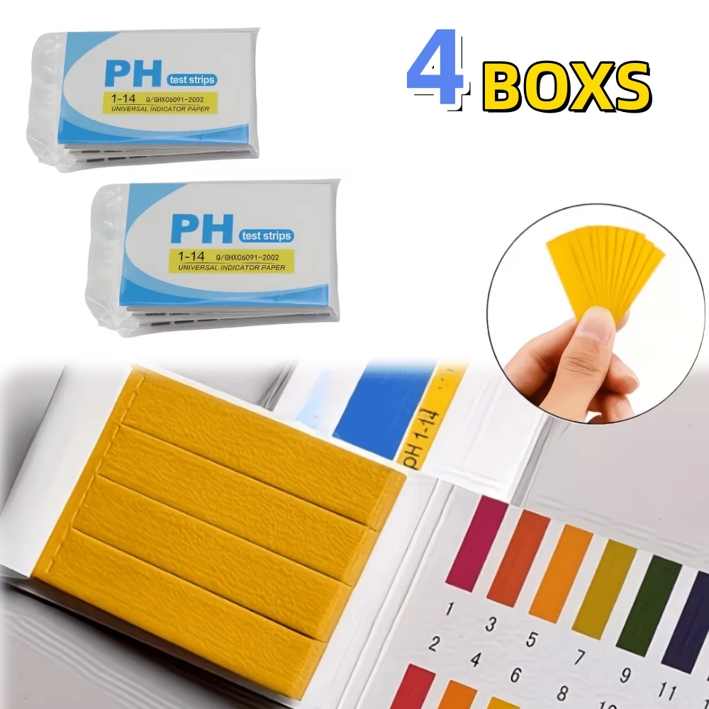 4 paquets de bandelettes de test de pH Ph1-14, bandelettes de test de pH spécialisées pour la qualité de l'eau des aquariums, ensemble de bandelettes de test de pH multi-scénarios pour le traitement des sols et de l'eau