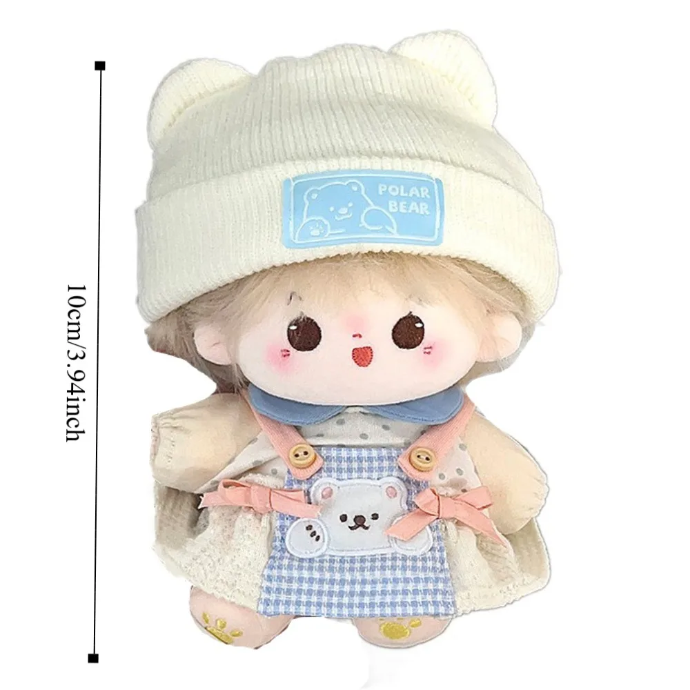Karierter Rock, 10 cm, Baumwolle, Puppenkleidung, kleiner Bär, Hut, Anzieh, 20 cm Puppenkleidung, Outfit, gepunktetes Oberteil, blaues Puppenkleidungsset