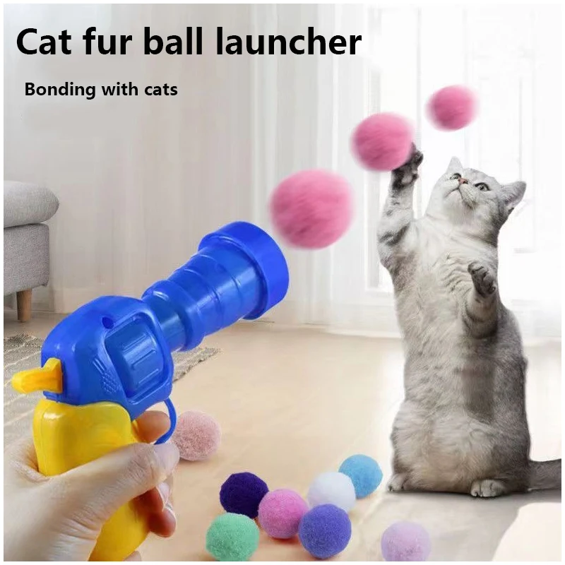 Nouveaux jouets pour chats : bâtonnet interactif, lance-boules de poils, pistolet à balles, jouets d'intérieur pour chatons stimulants, accessoires pour chats aux couleurs dopamine.