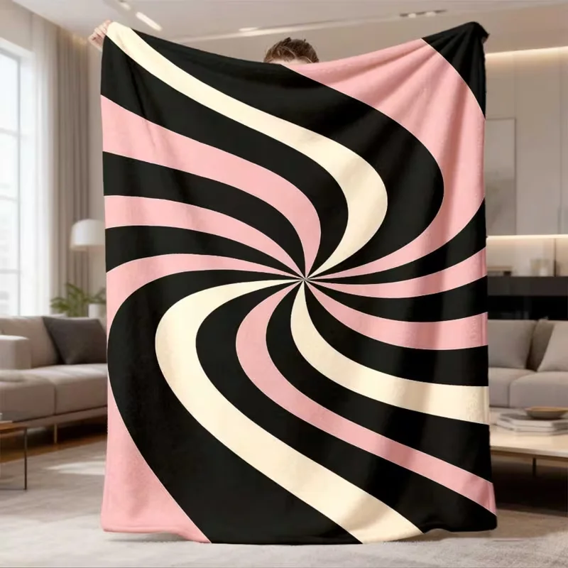 Spiral Swirl Flannel Blanket Hypnotic Geometric Striped Print Soft Warm Modern Blanket Trendy Living Room Bedroom Decor