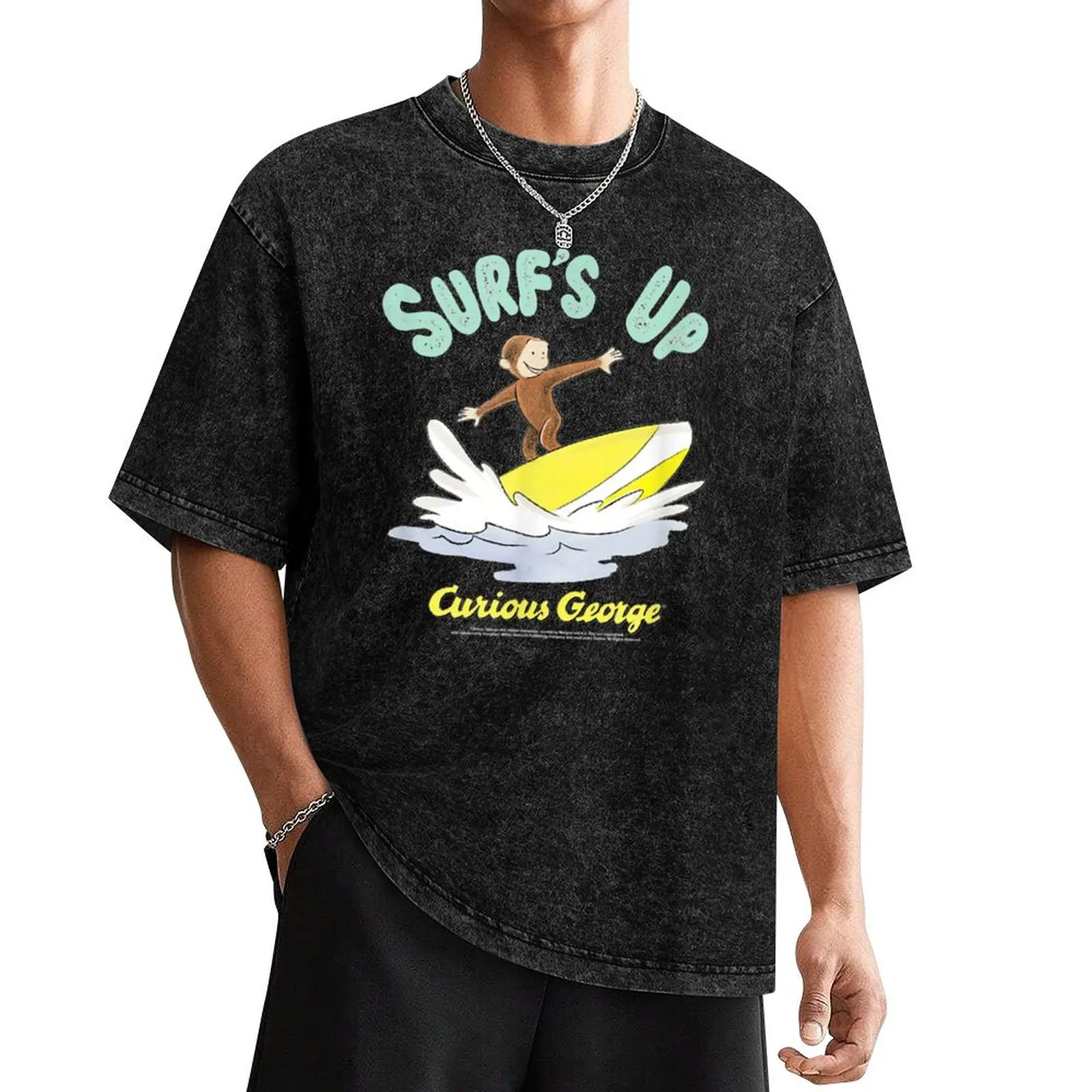 Curious George Surfs Up Surfing Portrait. T-Shirt sweat custom t-shirts quick drying mens clothes