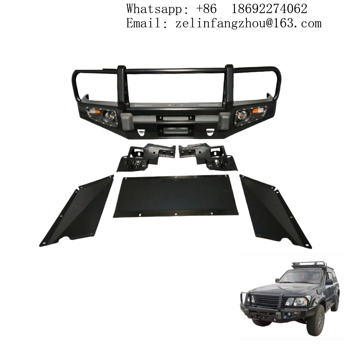 

QK Body Kit For LX470 LC100 Steel Front Bumper Fog Light Cutouts Brand New Condition Bolt-On Installation Model QK-LKSS-02