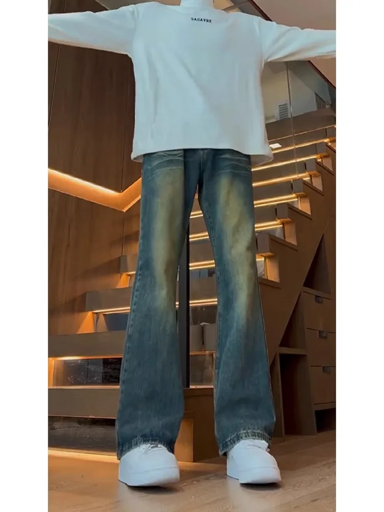 

Мужские джинсы Slim Fit прямого кроя в американском ретро-стиле, синие, слегка расклешенные, с узором «бамбуковые узлы», молодежный тренд, весенняя коллекция