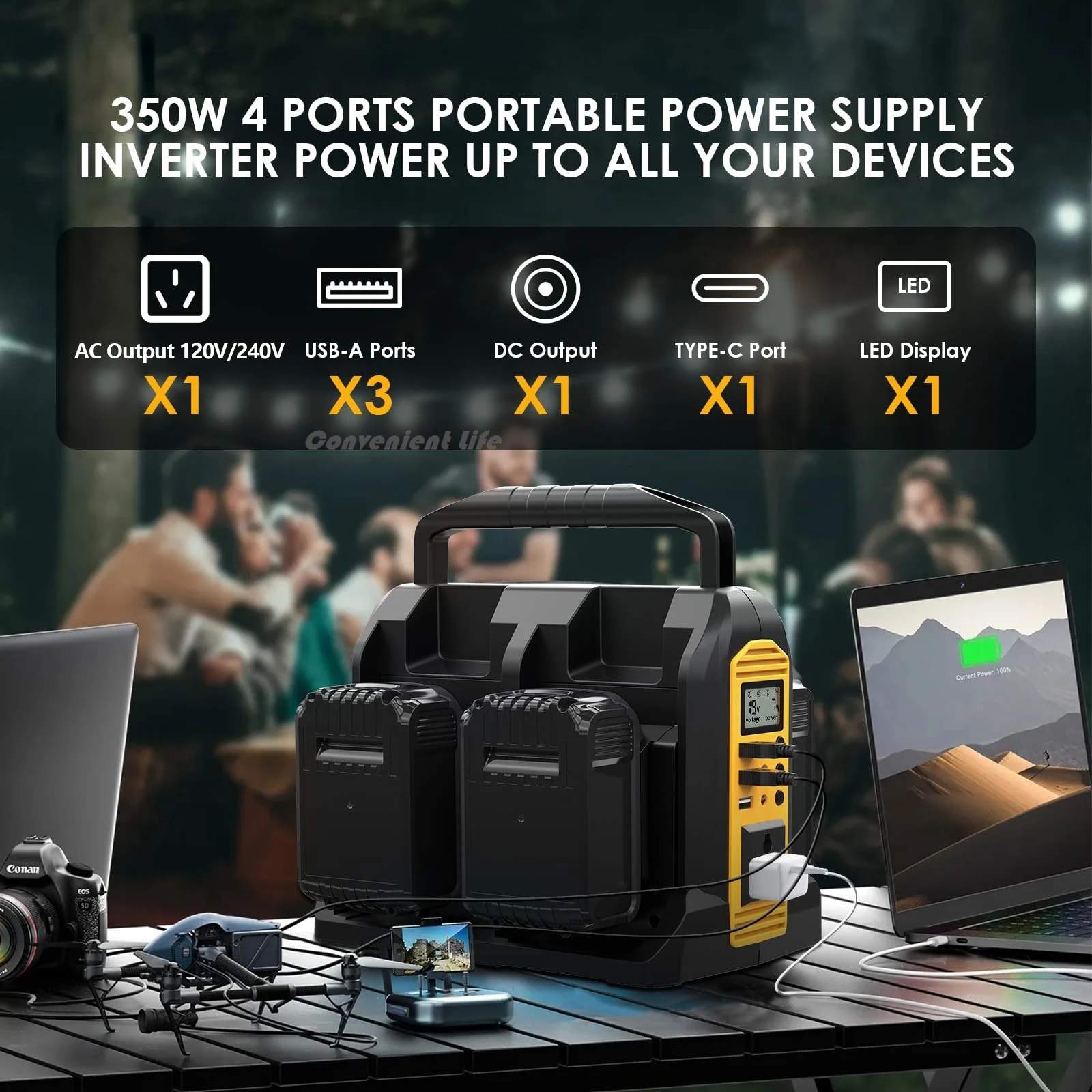 

350W Power Inverter Compatible with Dewalt 20V Battery Outdoor Generators Convert DC 20V to AC 120V/230V Pure Sine Wave Inverter