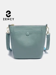 Zency Laides Small Soft Genuine Leather Handbag Casual Women Crossbody Bag Simple Bucket Bag For Phone Female Purses Grey Bag