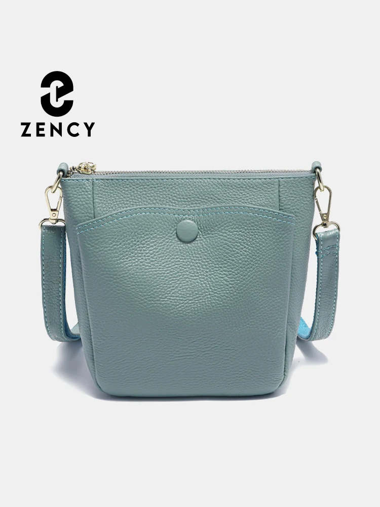 Zency Laides Mała, miękka torebka damska ze skóry naturalnej, codzienna torebka crossbody, prosta torebka typu bucket na telefon, damska torebka szara.
