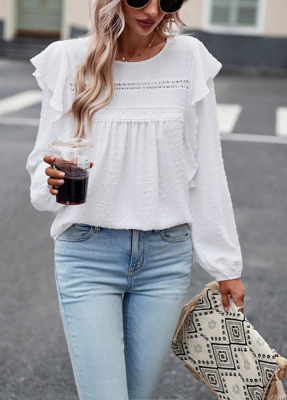 2024 Autumn/Winter Solid Color Shirt Women's Casual Long Sleeve Round Neck Loose Edition Top