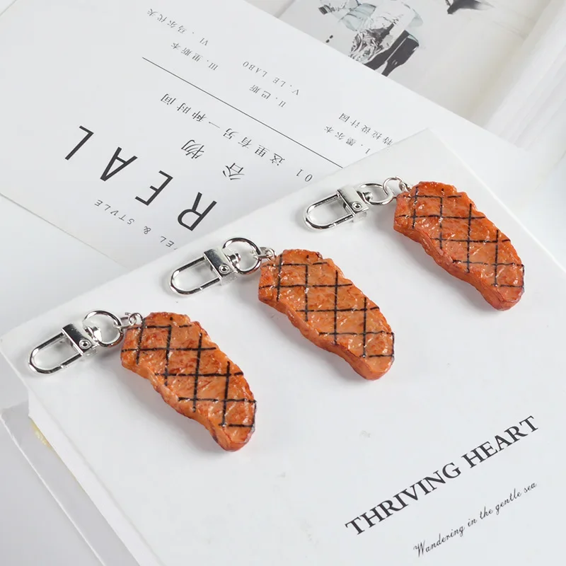 Simulated Steak Keychain Creative Fashionable PVC Food Toys Miniature Roasted Beef Models Props Car Bags Pendants Ornaments Gift