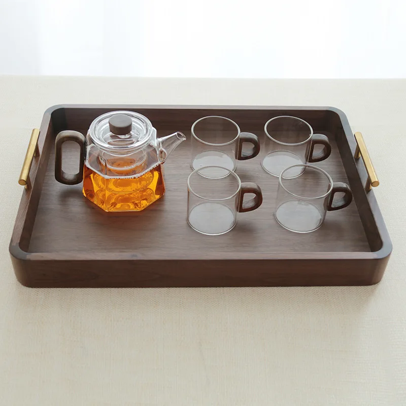 

Vintage-Style Solid Walnut Wood Serving Tray with Golden Handles - Perfect for Home Decor, Parties & Special Occasions