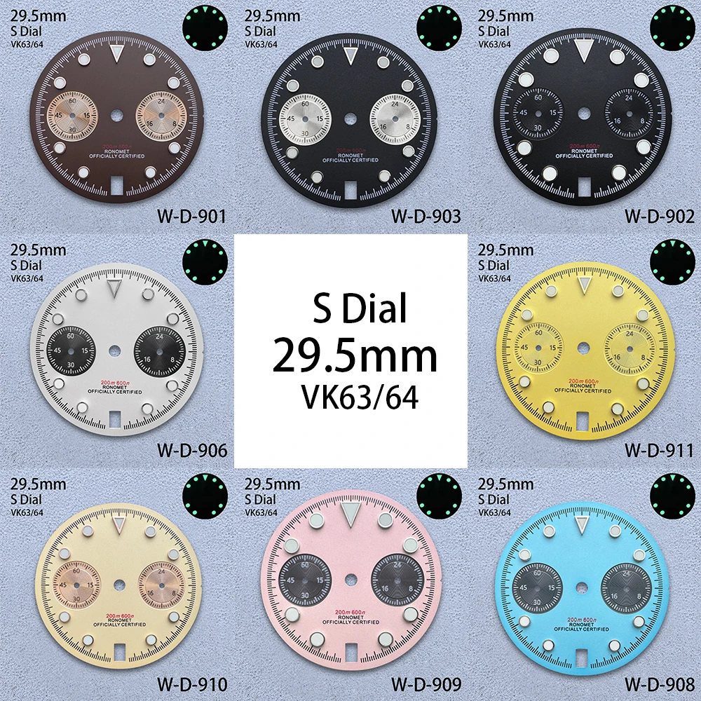 29.5mm DTN Panda S Dial Fit VK63/VK64 Quartz Movement Green Luminous High-Quality Lady's  Watch Modification Accessories