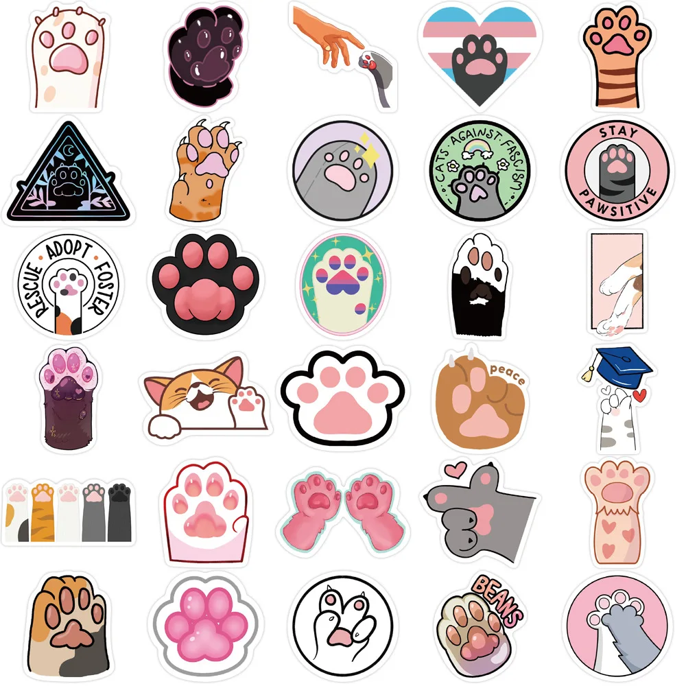 Cat Paw Stickers, Cute Paw Print Stickers, 61PCS Funny Vinyl Waterproof Stickers for Water Bottle Laptop Journal Scrapbook