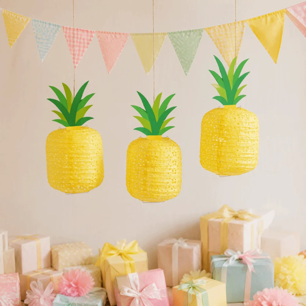 Obrázek 6: 3ks léto vibes skládací ananas papír lucerny havajská ruční slavnost lanterna vibrant barvivo závěsný lampa záruka narozeniny