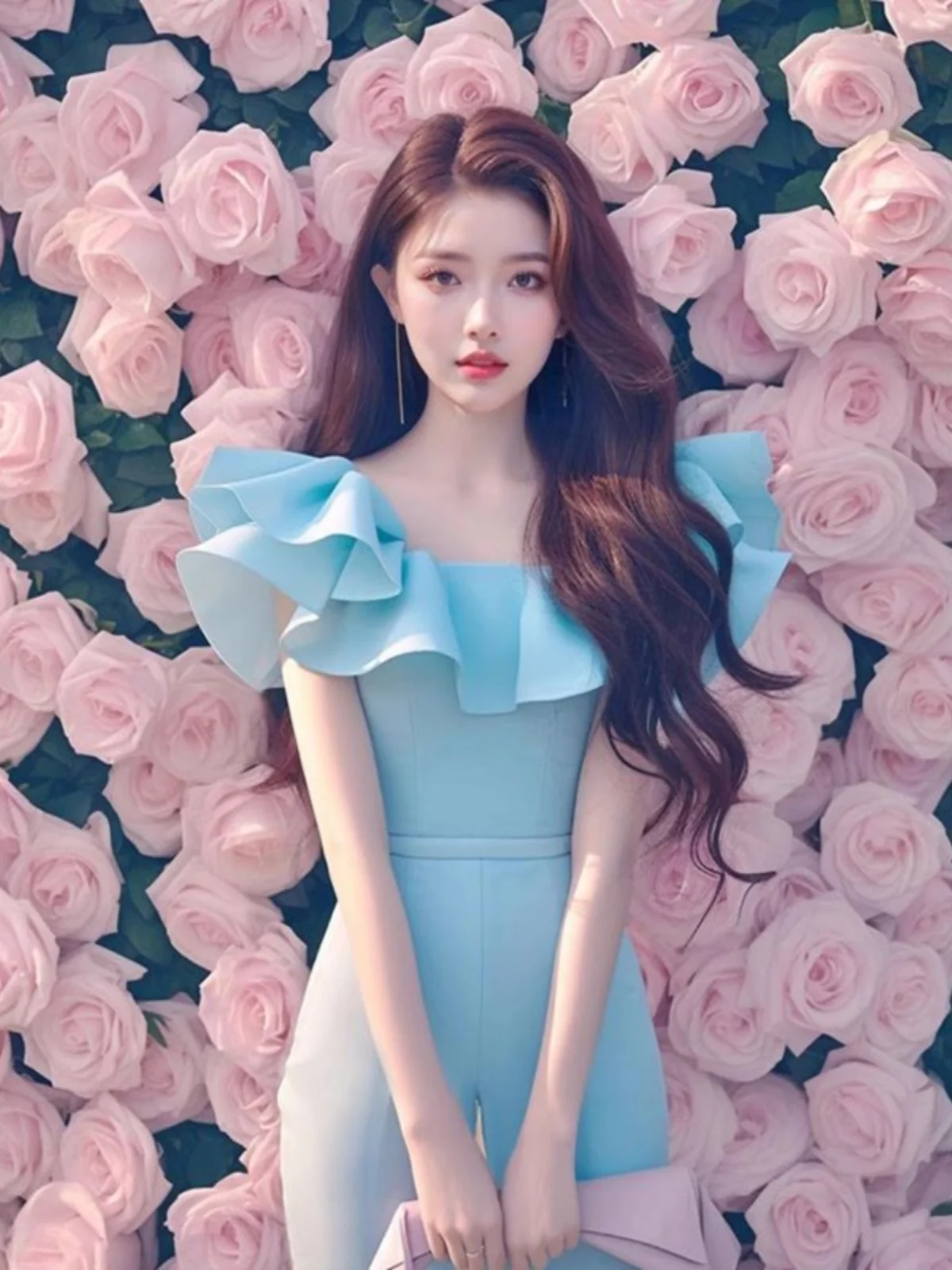 Pantaloni interi blu Ele Lady Sle Pantaloni lunghi a vita alta da donna Pendolari Sle Zipper Riduzione dell'età di alta qualità Estate