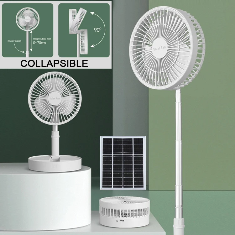

Portable Solar Fan Rechargeable Stand & Table Fan Folding Telescopic & Adjustable Height for Office Home Outdoor Camping