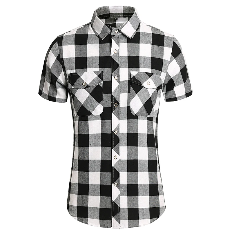 Summer New Men Short Sleeve Checkered Shirt Red / White Fashion Male Business Social Wedding Party Dress Top Large Size 7XL-M