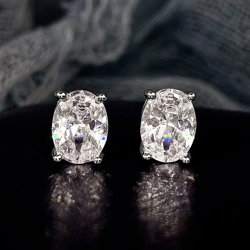 OXTAO Oval Cut Certified Moissanite Solitaire Stud Earrings Sparkling Diamond Ear For Women Men Wedding Jewelry 14K Gold Filled
