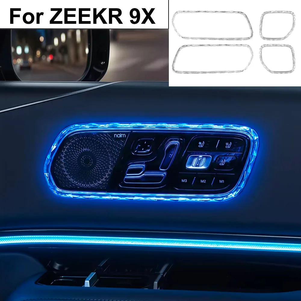 Door Ambient Light Crystal Frame Door Trim Ring Sync Color Change Interior Decoration Cover For ZEEKR 9X 2025 2026 5/6 Seats