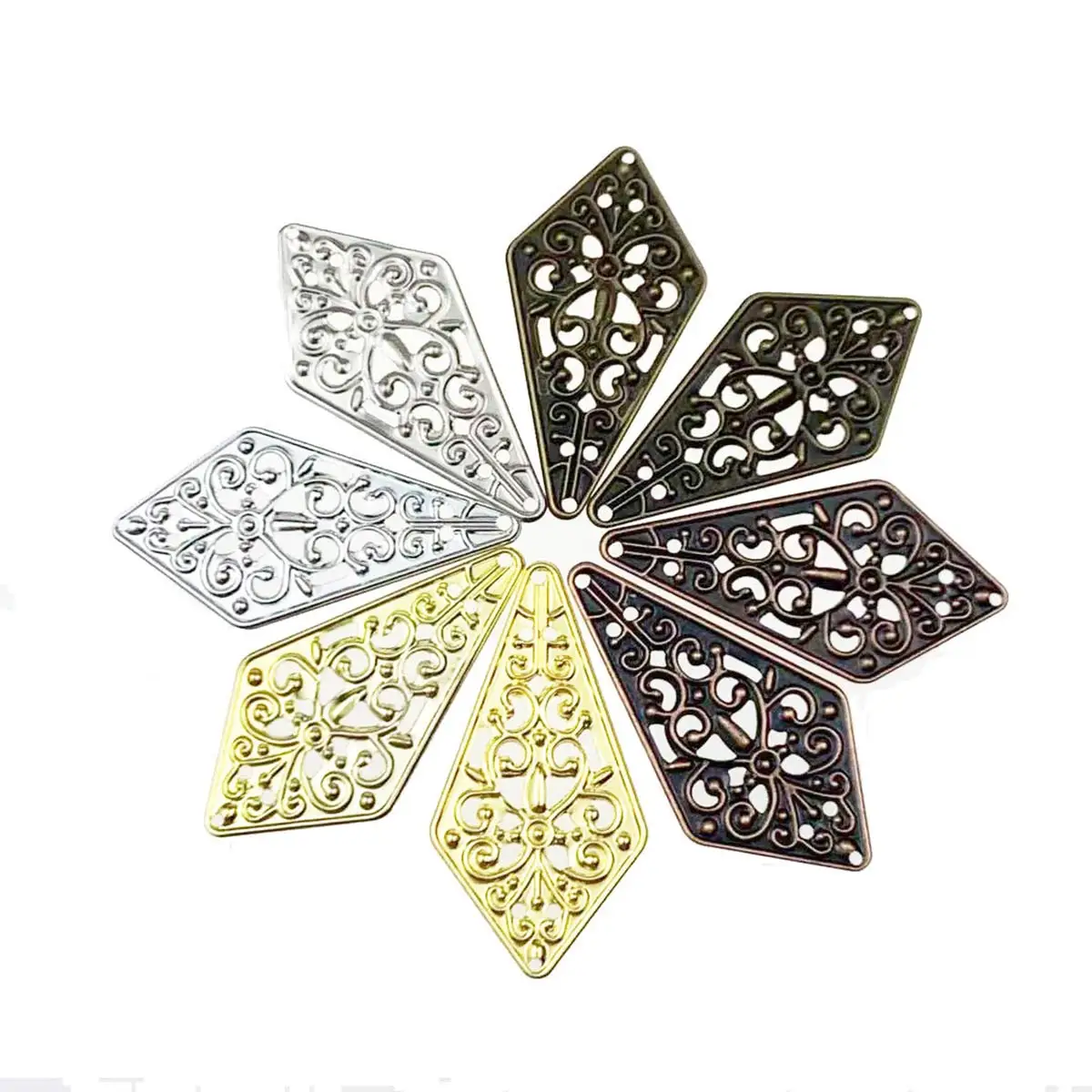 200PCS Hollow Charm Connector Rhombus Filigree Wraps 23x45mm Waterdrop Embellishments DIY Headwear Handicrafts Accessories