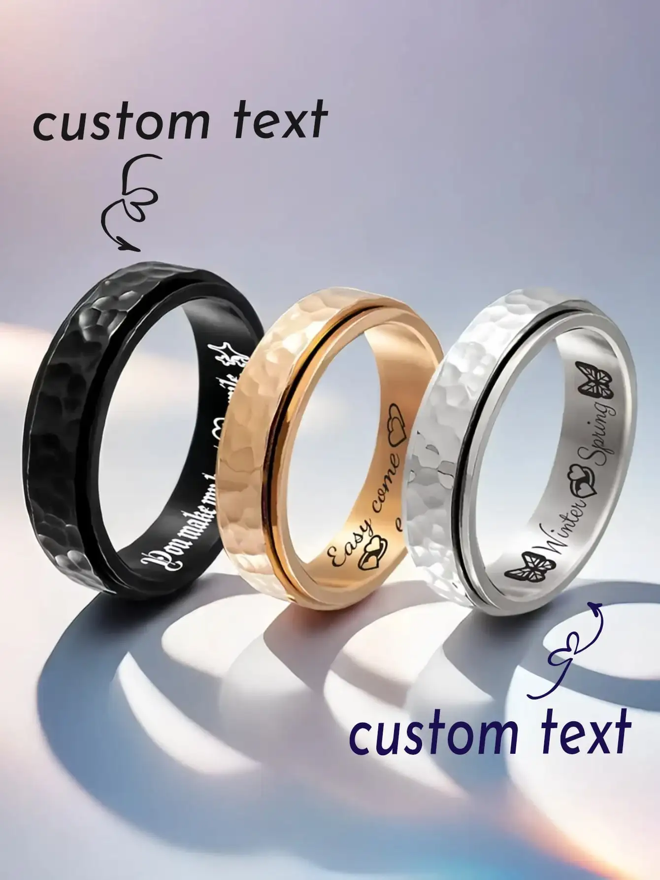 

Custom Name Engrave Moon Crater Pattern Rotatable Ring For Women Men Personalized Jewelry Birthday Party Valentine's Day Gift