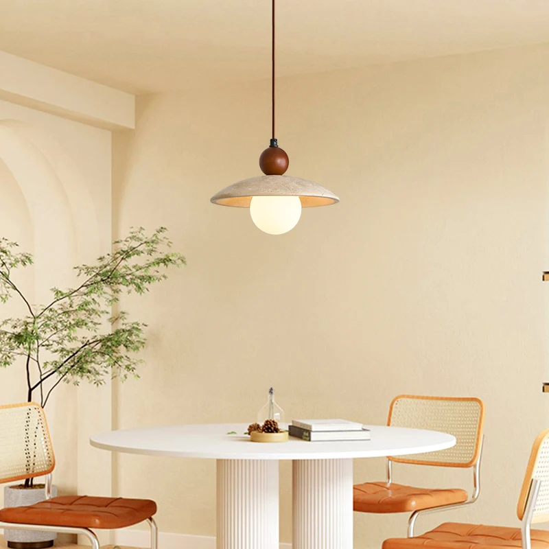 Vintage Yellow Travertine LED Chandelier – Pendant Light With Natural Stone Accent, 30cm Or 40cm Diameter, Warm Glow For Dining Rooms
