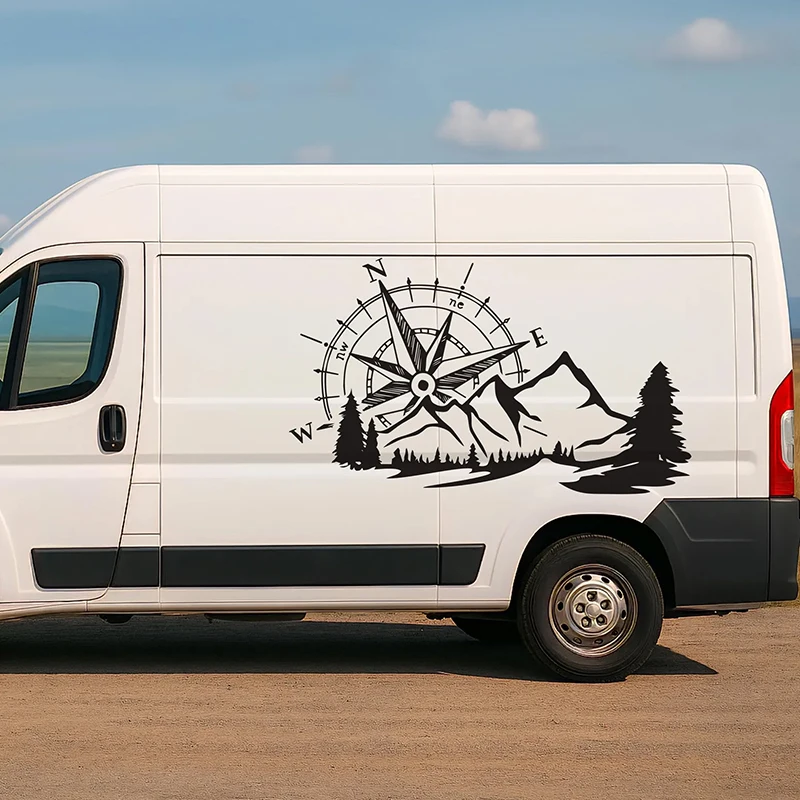Compass and Mountain Camper Car Stickers Decoration Door Outdoor Adventure Stickers Exterior Accessories Waterproof Vinyl Decals
