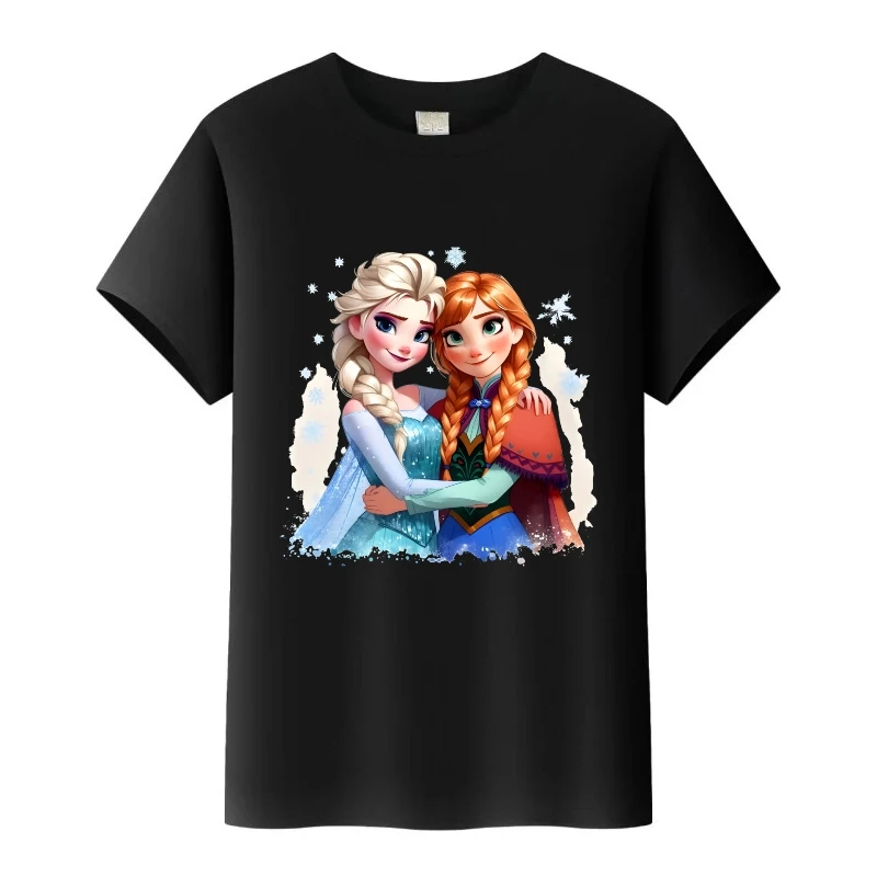 

Детские футболки с принтом «Холодное сердце Диснея», «Эльза и Анна», футболки для девочек, семейные блузки, топы с круглым вырезом, женская уличная футболка, свободная одежда