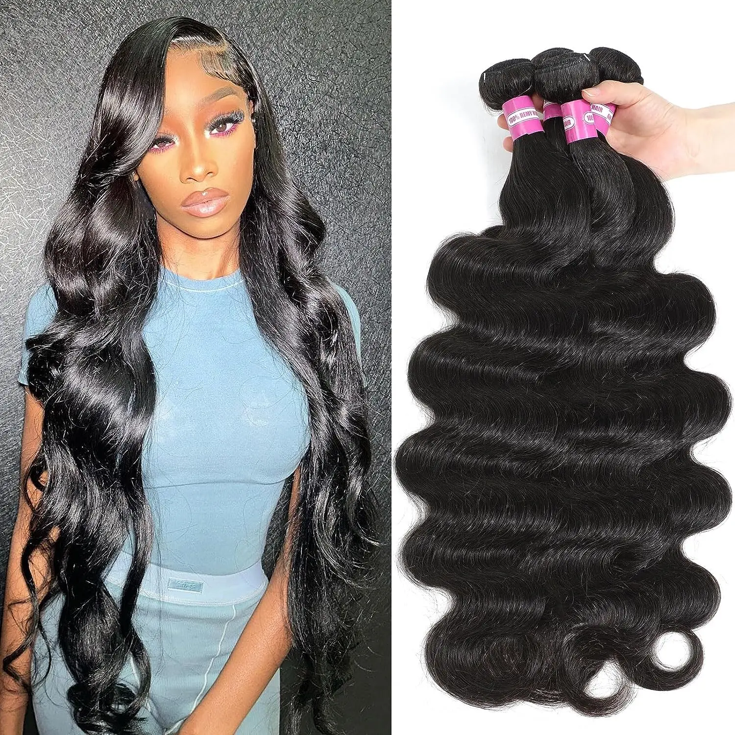 30 32 Inch Body Wave 3 4 Bundles Brazilian Remy 100% Unprocessed Raw Human Hair Wavy Double Drawn 3 4 Bundles Weave Extensions