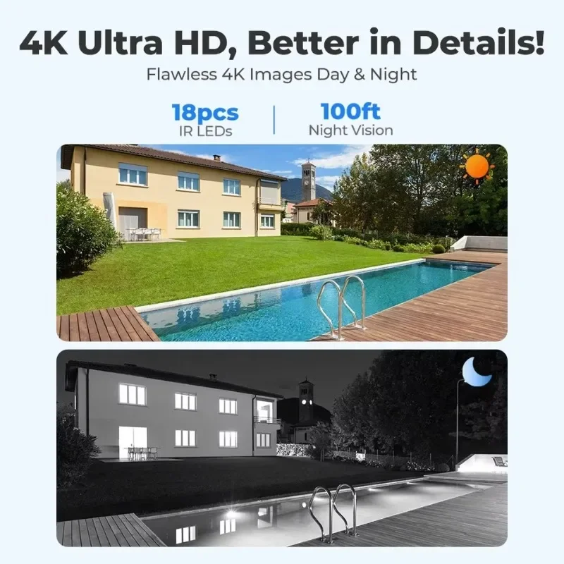 FurStarSmart 4K PoE Outdoor IP Security Camera 8MP 100ft Night Vision Human/Vehicle/Pet Detection Home Surveillance Camera